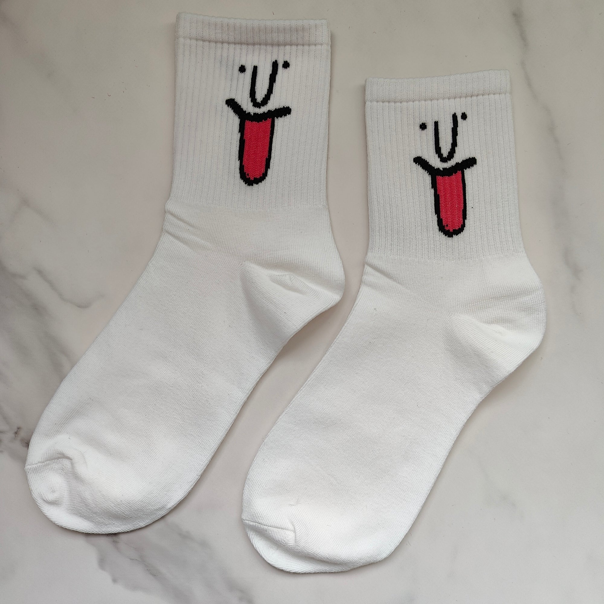 Tongue Face Cotton Blend Ankle Tube Socks