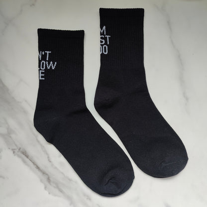 Don't Follow Me I'm Lost Too Black Cotton Ankle Tube Socks