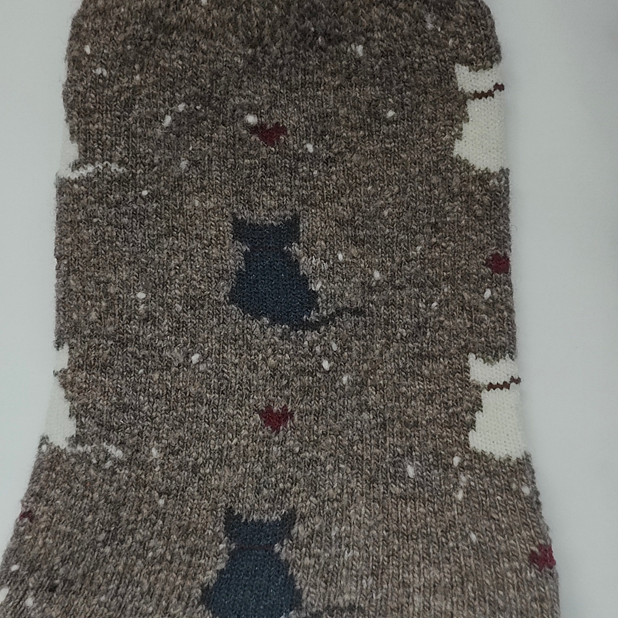 Cats and Hearts Warm Winter Knit Crew Socks in Brown