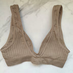 Seamless Ribbed Plunge 3/4 Cup Bralette with Removable Padding