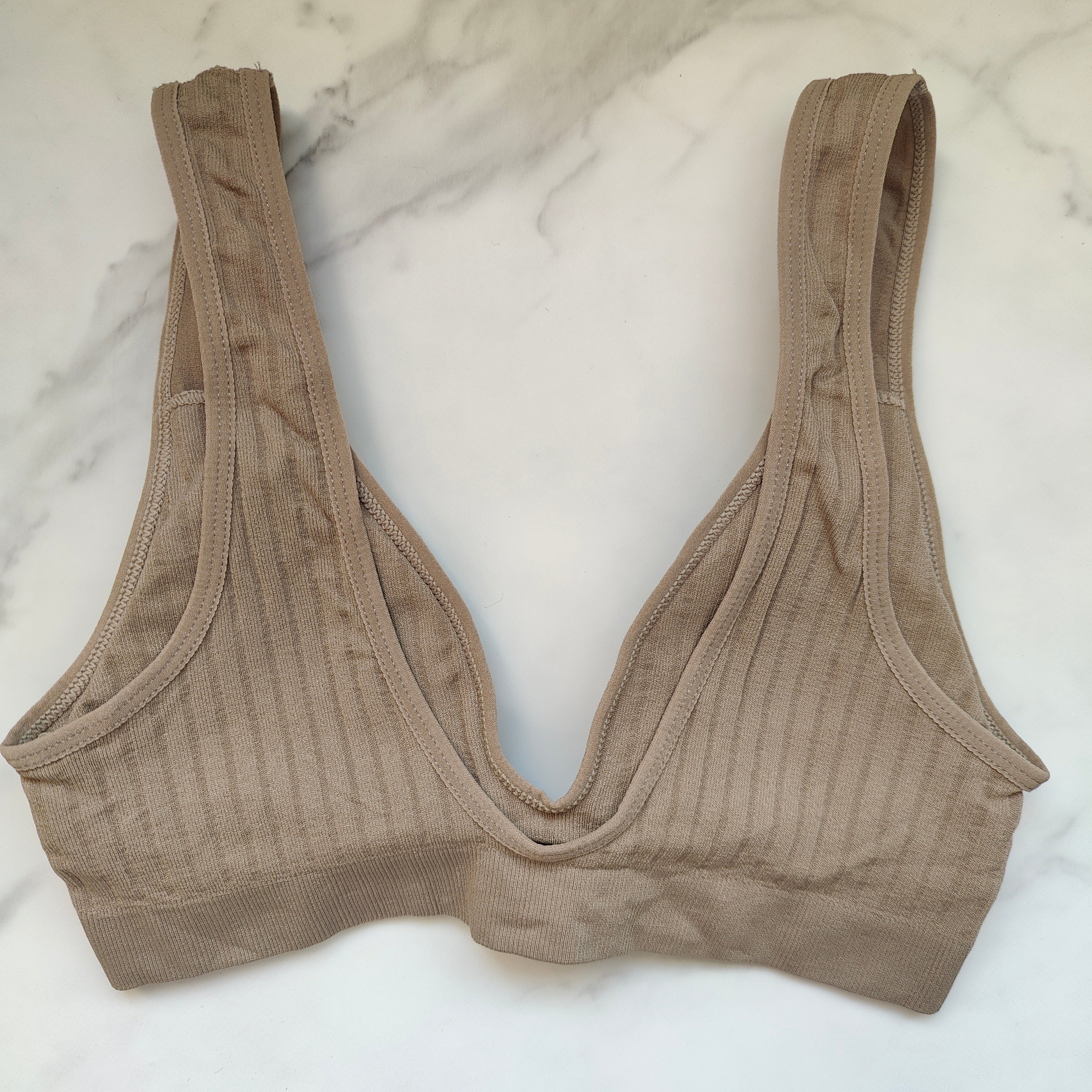 Seamless Ribbed Plunge 3/4 Cup Bralette with Removable Padding
