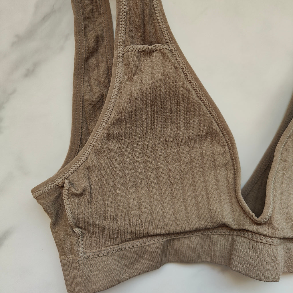 Seamless Ribbed Plunge 3/4 Cup Bralette with Removable Padding