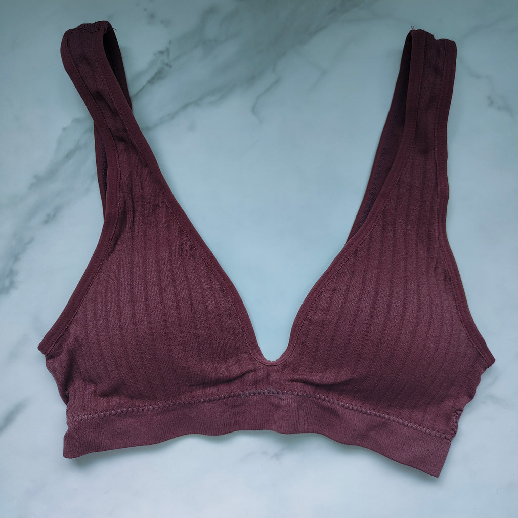 Seamless Ribbed Plunge 3/4 Cup Bralette with Removable Padding