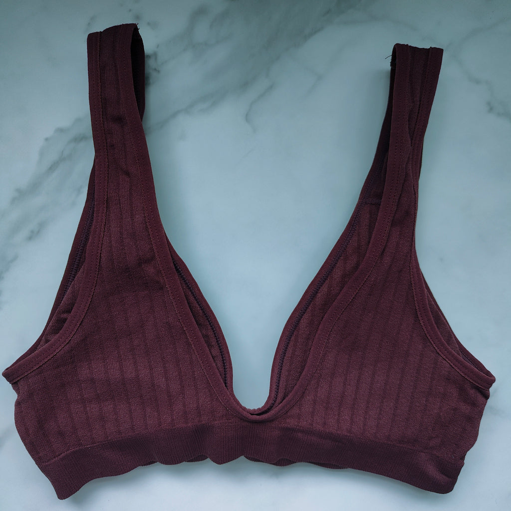 Seamless Ribbed Plunge 3/4 Cup Bralette with Removable Padding