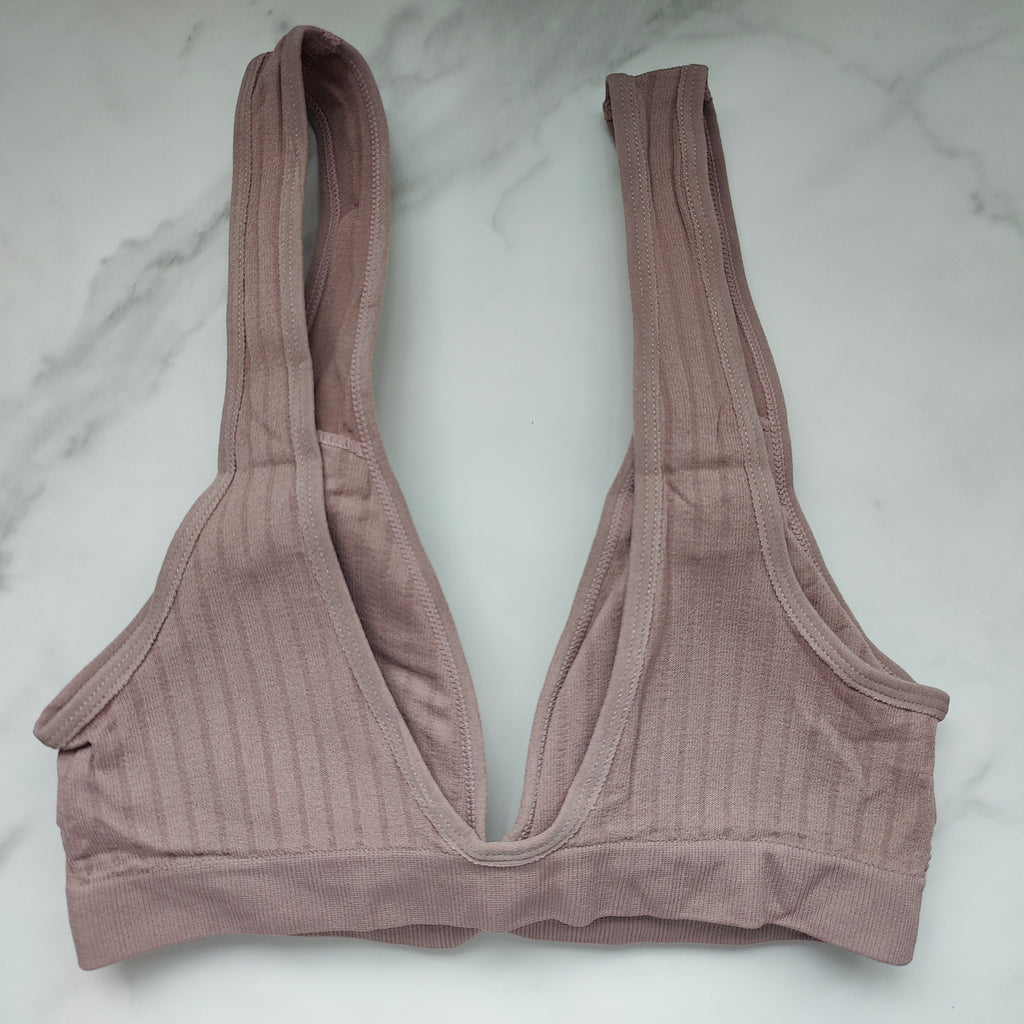 Seamless Ribbed Plunge 3/4 Cup Bralette with Removable Padding