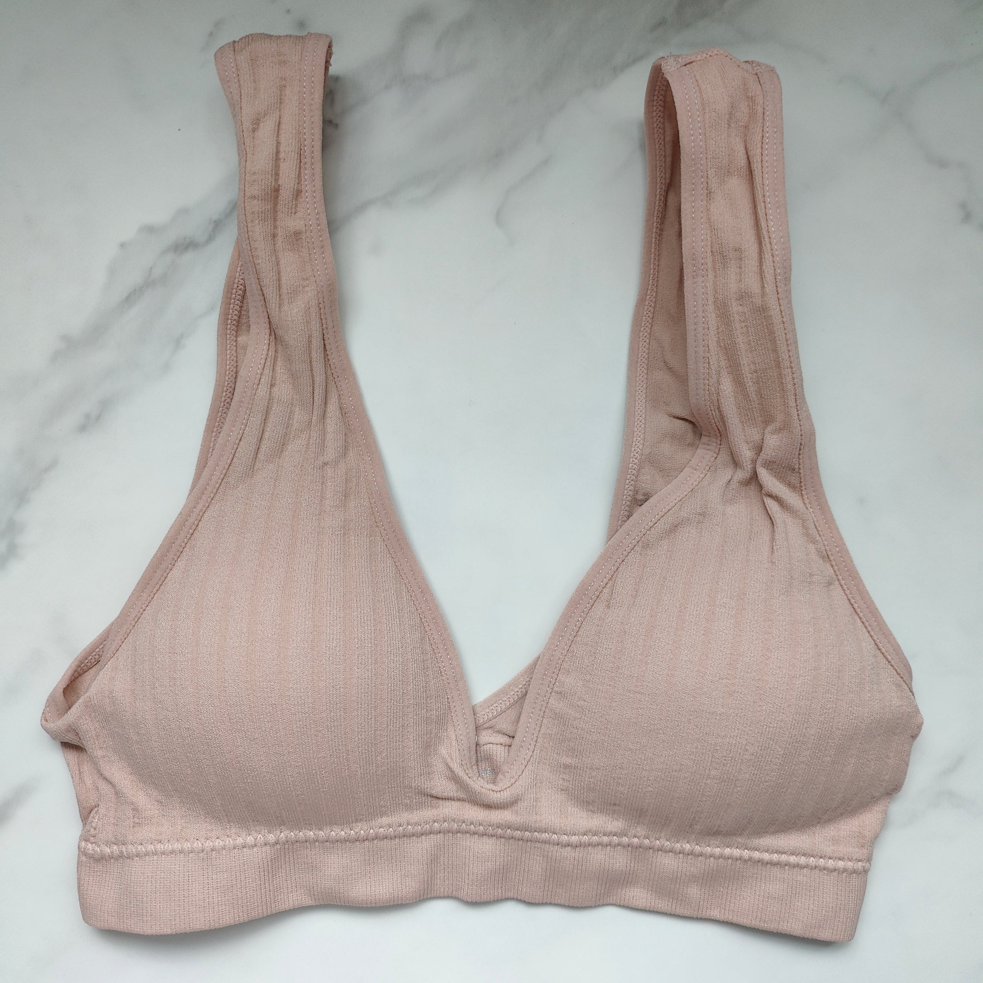 Seamless Ribbed Plunge 3/4 Cup Bralette with Removable Padding