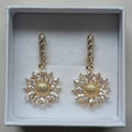 Daniela Handmade 18K Gold Plated Copper Cubic Zirconia Zircon Sunflower French Clip Earrings Goob's Closet & Boutique