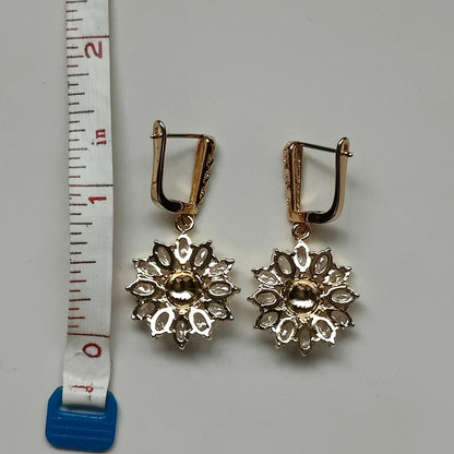 Daniela Handmade 18K Gold Plated Copper Cubic Zirconia Zircon Sunflower French Clip Earrings