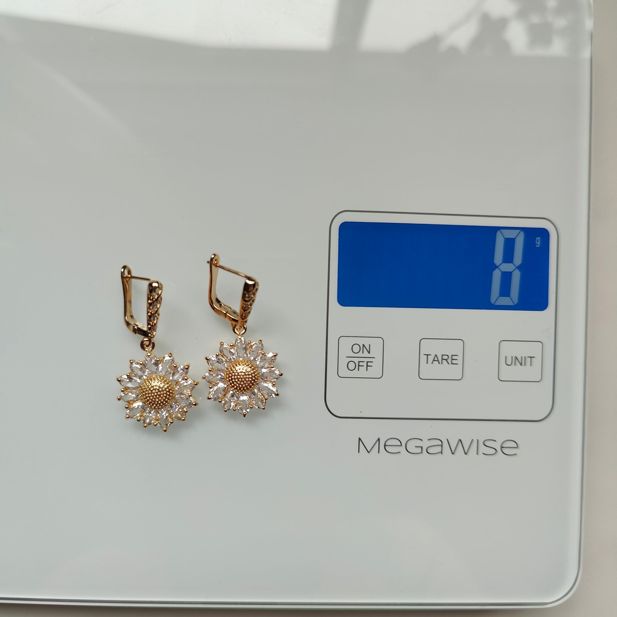 Daniela Handmade 18K Gold Plated Copper Cubic Zirconia Zircon Sunflower French Clip Earrings