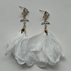 Nichole Handmade 18K Gold Plated Copper Cubic Zirconia Zircon and Fabric Flower Stud Drop Earrings