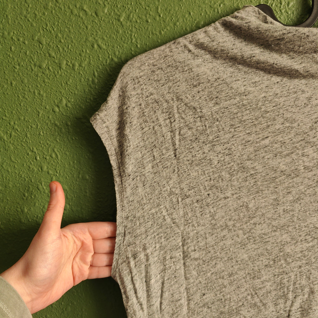 Linen Blend Mock Neck Sleeveless Top