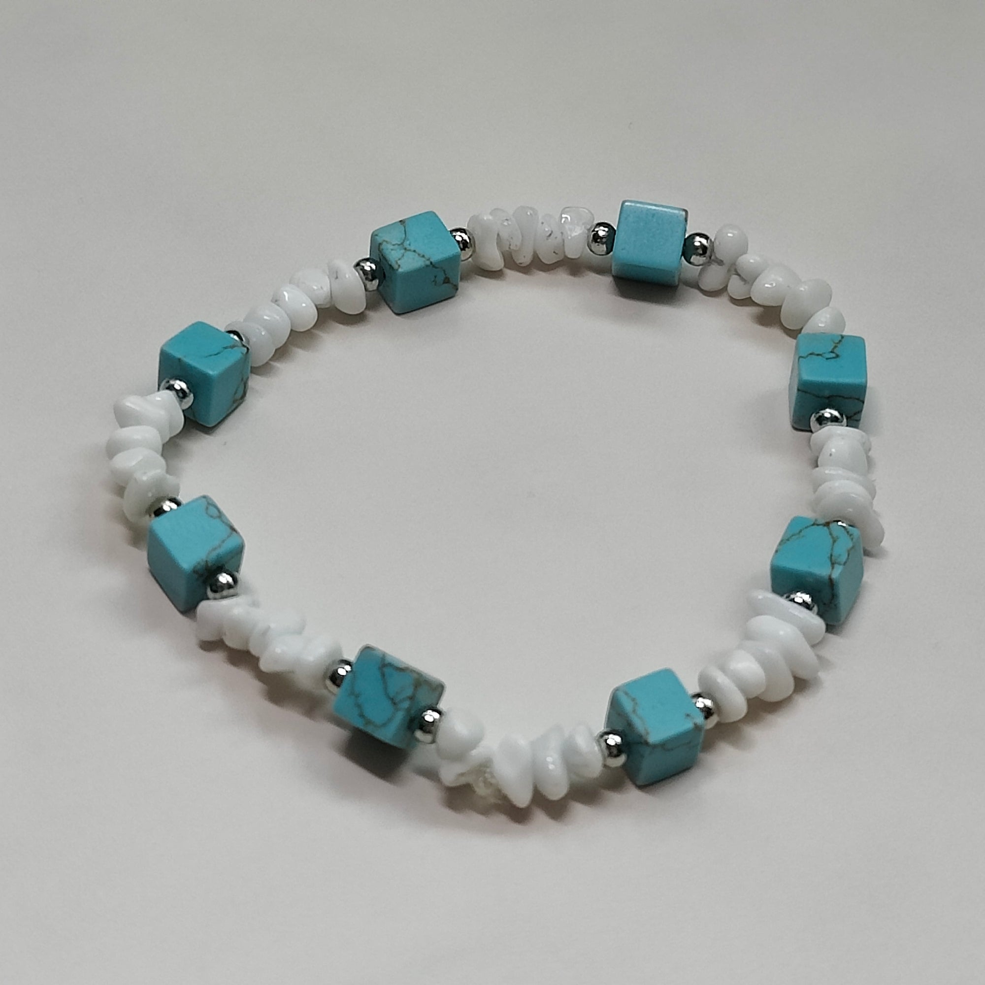 Matilda Handmade Turquoise Coral and Copper Elastic Bracelet 16cm