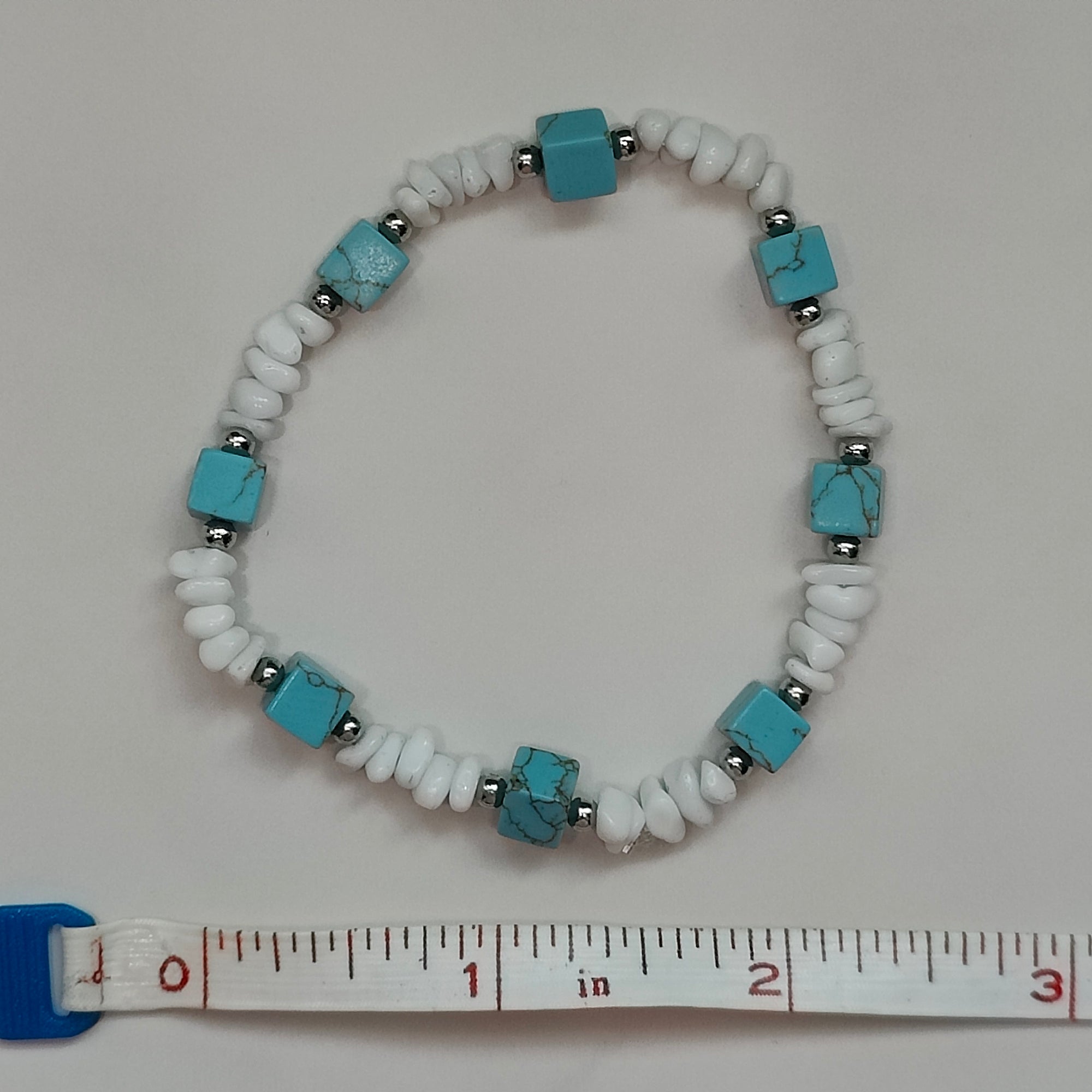 Matilda Handmade Turquoise Coral and Copper Elastic Bracelet 16cm