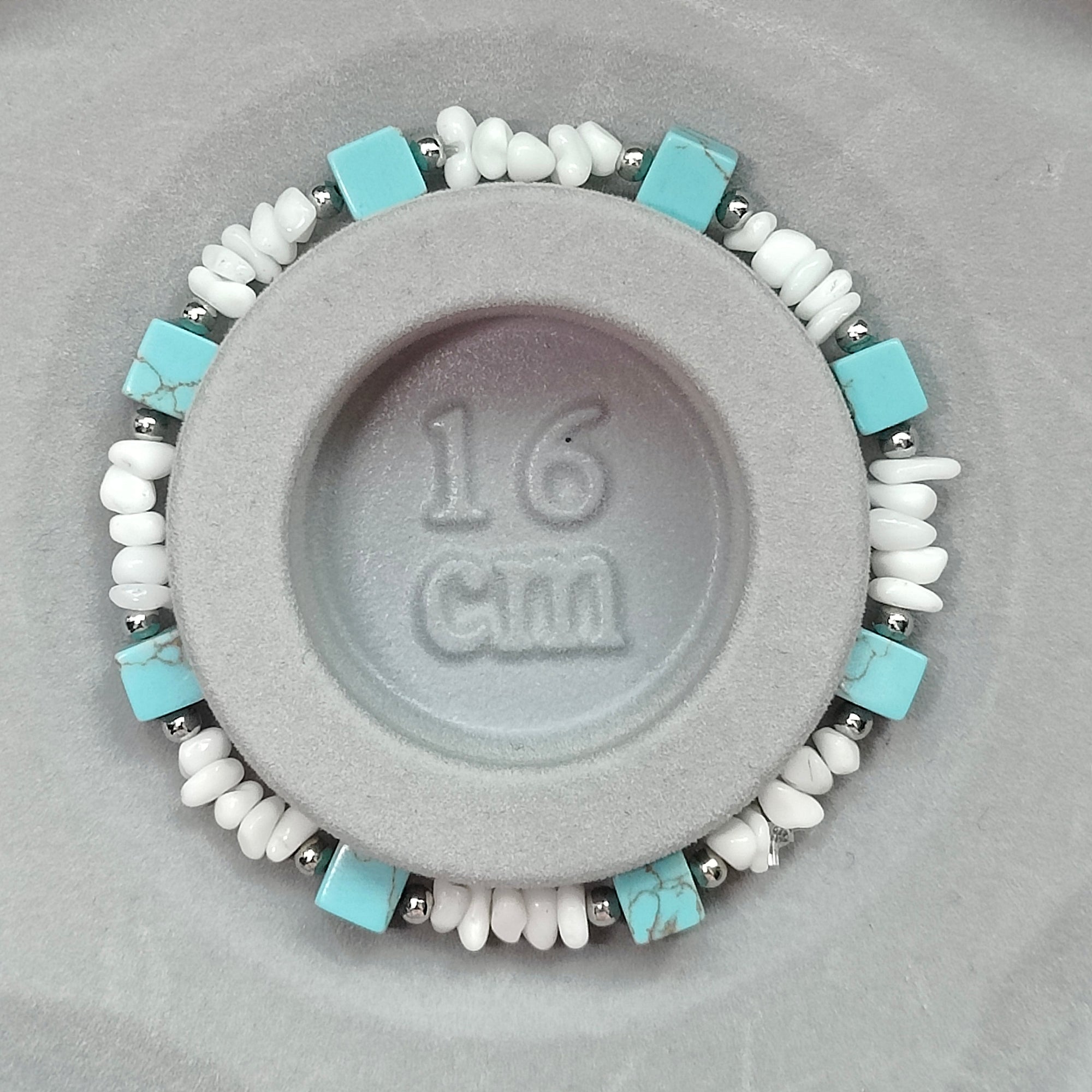 Matilda Handmade Turquoise Coral and Copper Elastic Bracelet 16cm