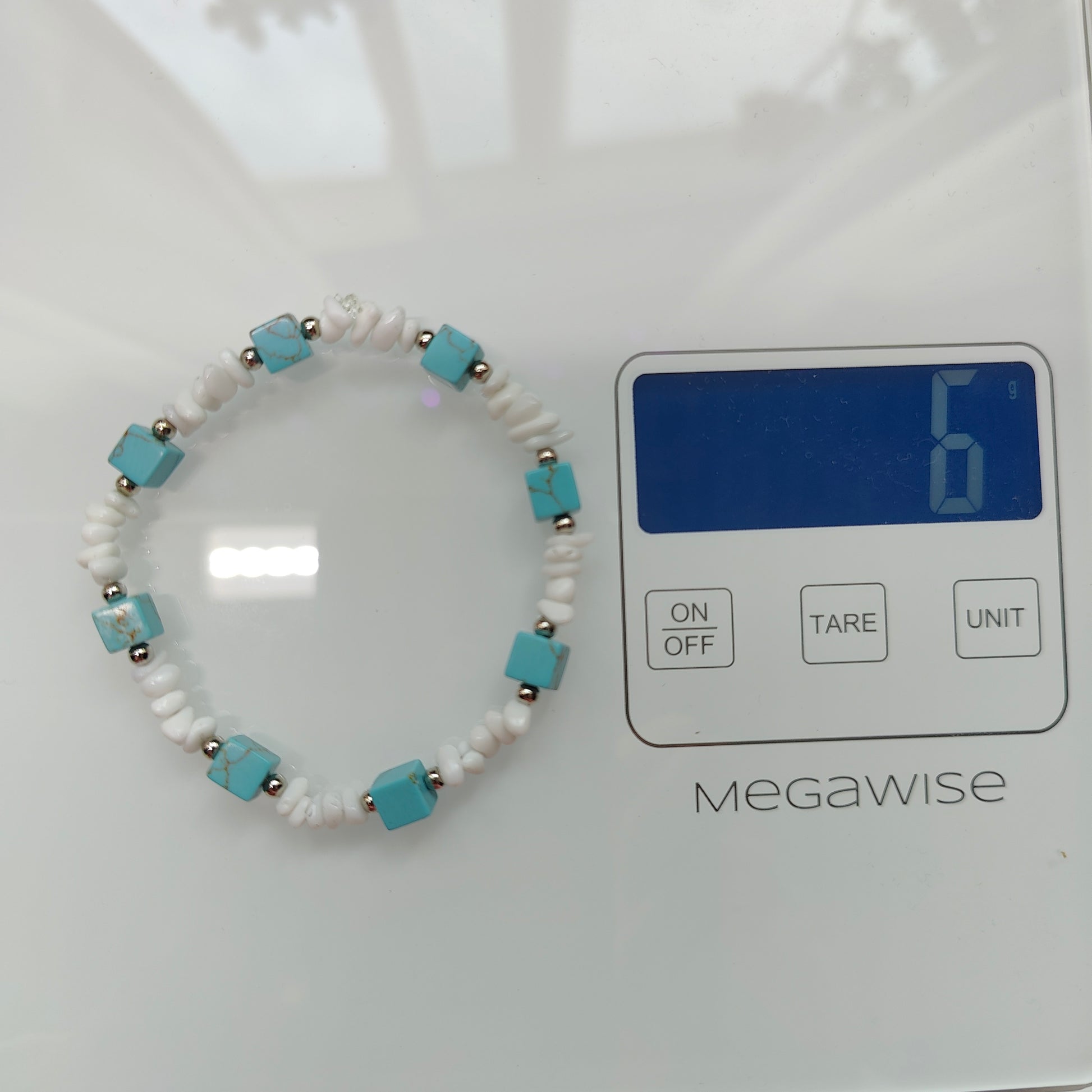 Light Blue Glass Bead Magnetic Stretch Bracelet M0116-WBC