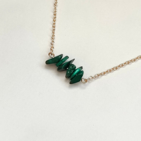 Marlena Handmade 18K Gold Plated Dainty Malachite Stone Bar Necklace