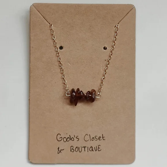 Marlena Handmade 18K Gold Plated Dainty Orange Garnet Stone Bar Necklace