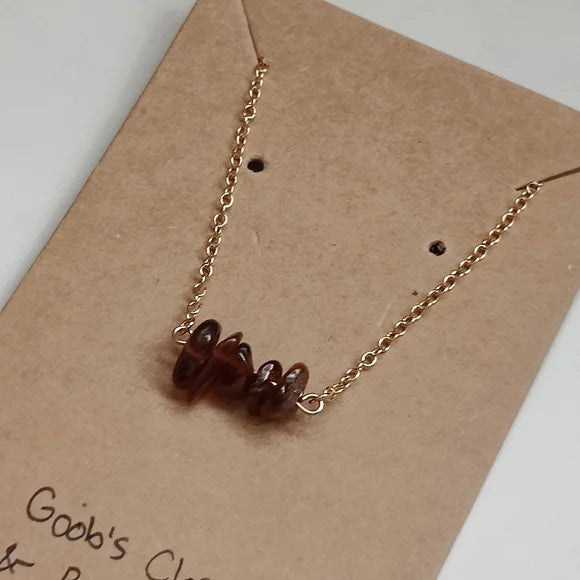 Marlena Handmade 18K Gold Plated Dainty Orange Garnet Stone Bar Necklace