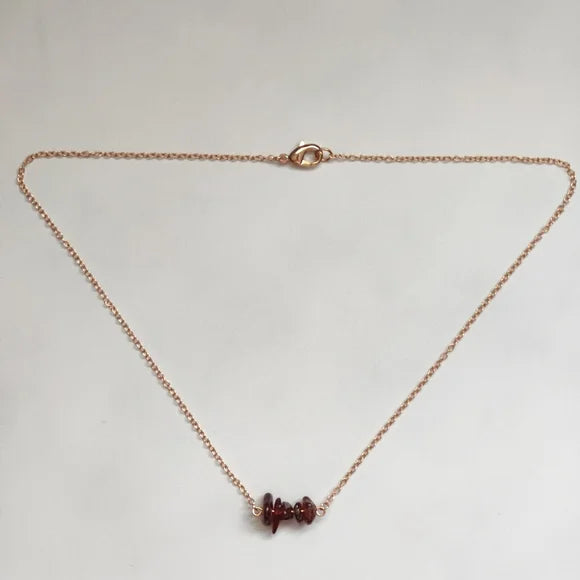 Marlena Handmade 18K Gold Plated Dainty Orange Garnet Stone Bar Necklace