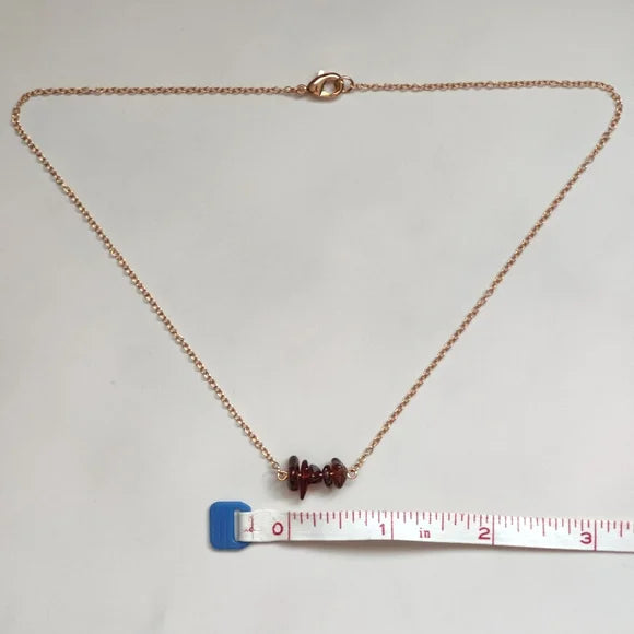 Marlena Handmade 18K Gold Plated Dainty Orange Garnet Stone Bar Necklace